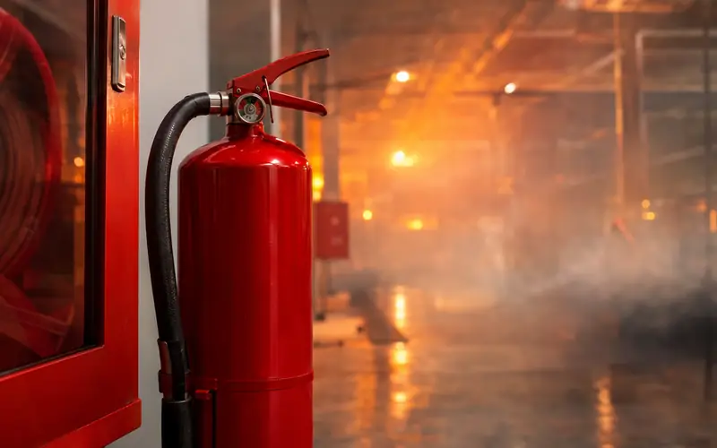 Feuerlöscher in einer Industriehalle